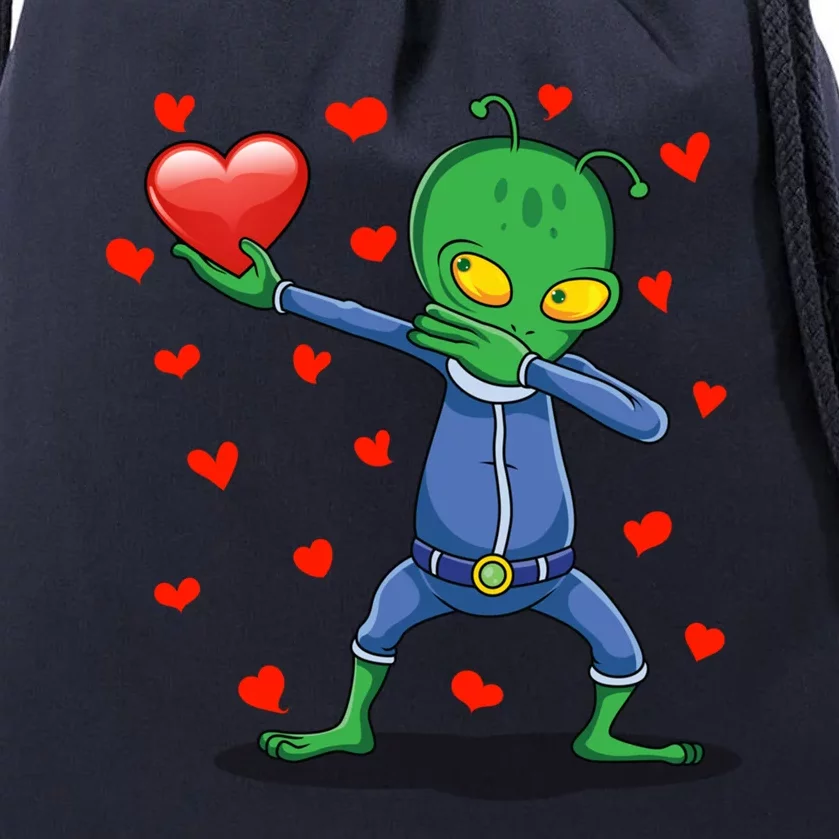 Dabbing Alien Red Heart Love Valentines Day Ufo Lovers Gift Drawstring Bag