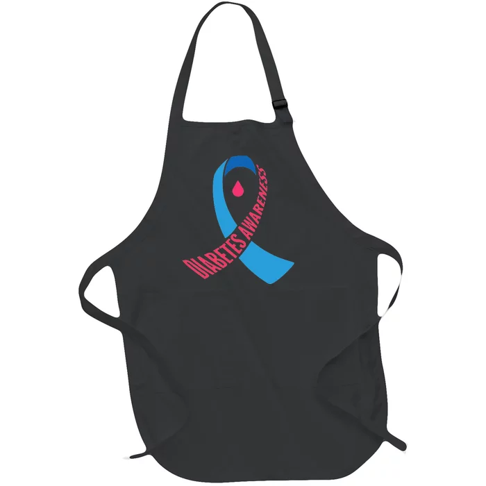 Diabetes Awareness Ribbon With Blood Drop Design Full-Length Apron With Pocket