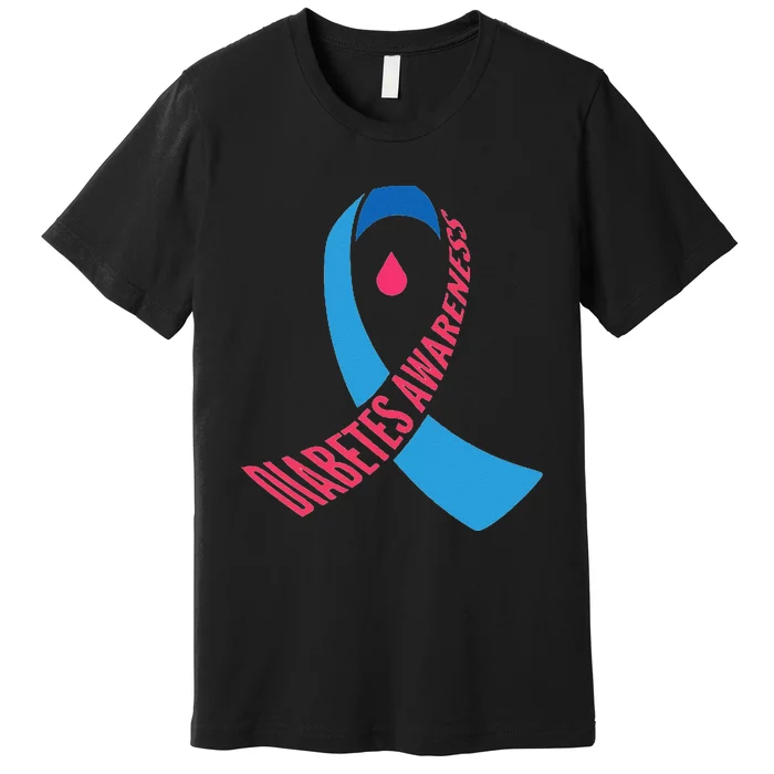 Diabetes Awareness Ribbon With Blood Drop Design Premium T-Shirt