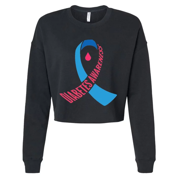 Diabetes Awareness Ribbon With Blood Drop Design Cropped Pullover Crew