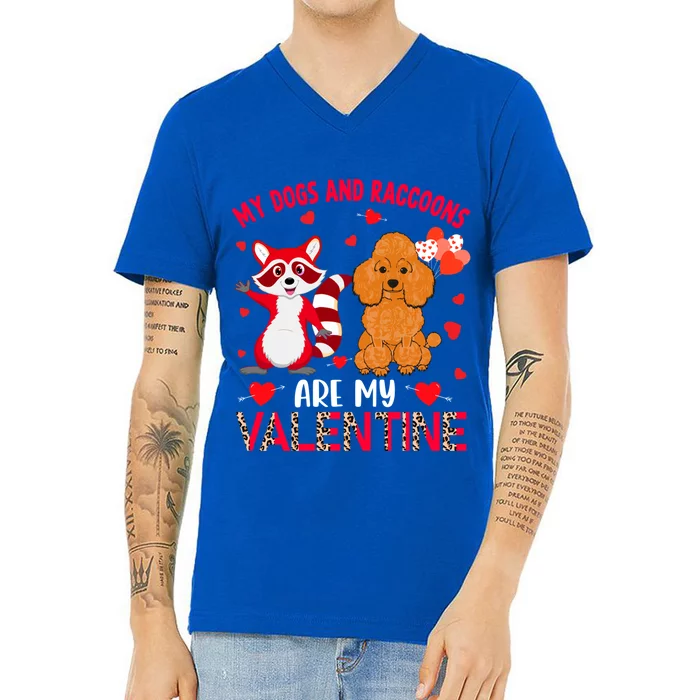 Dogs And Raccoons Are My Valentine Poodle With Raccoon Gift V-Neck T-Shirt