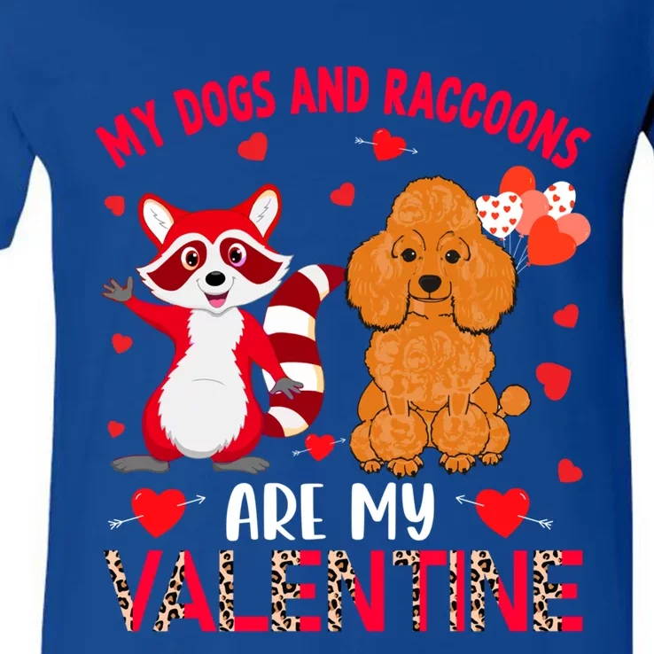 Dogs And Raccoons Are My Valentine Poodle With Raccoon Gift V-Neck T-Shirt