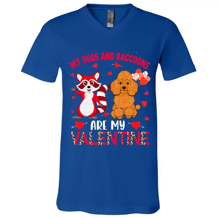 Dogs And Raccoons Are My Valentine Poodle With Raccoon Gift V-Neck T-Shirt