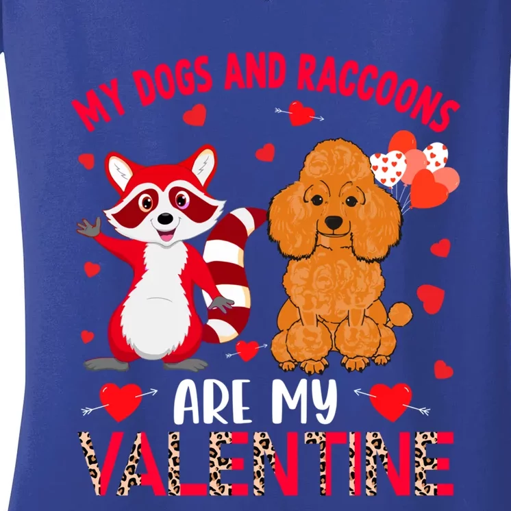 Dogs And Raccoons Are My Valentine Poodle With Raccoon Gift Women's V-Neck T-Shirt