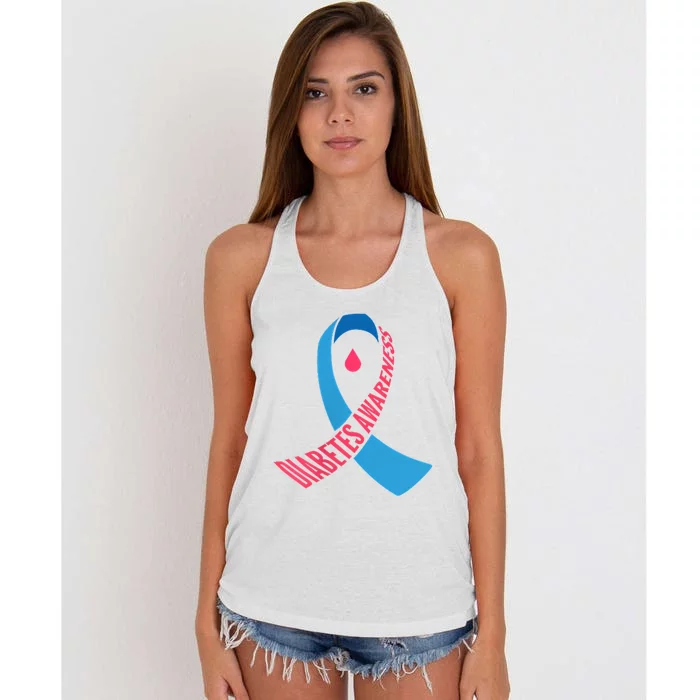 Diabetes Awareness Ribbon With Blood Drop Design Women's Knotted Racerback Tank