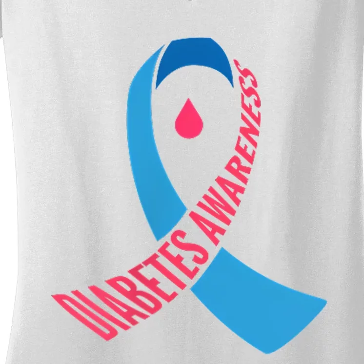 Diabetes Awareness Ribbon With Blood Drop Design Women's V-Neck T-Shirt