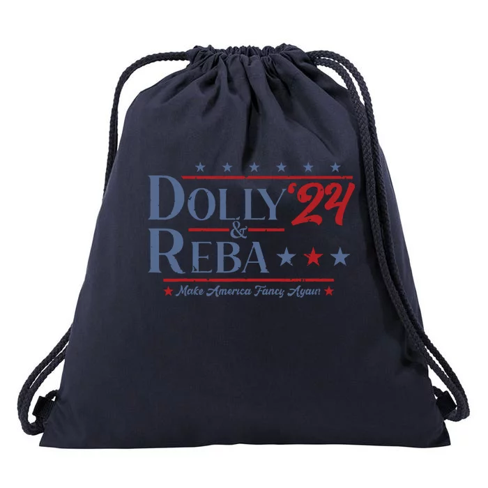 Dolly And Reba 2024 Make America Fancy Again Retro Vintage Drawstring Bag