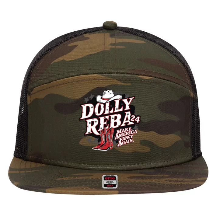 Dolly And Reba 2024 Make America Fancy Again 7 Panel Mesh Trucker Snapback Hat