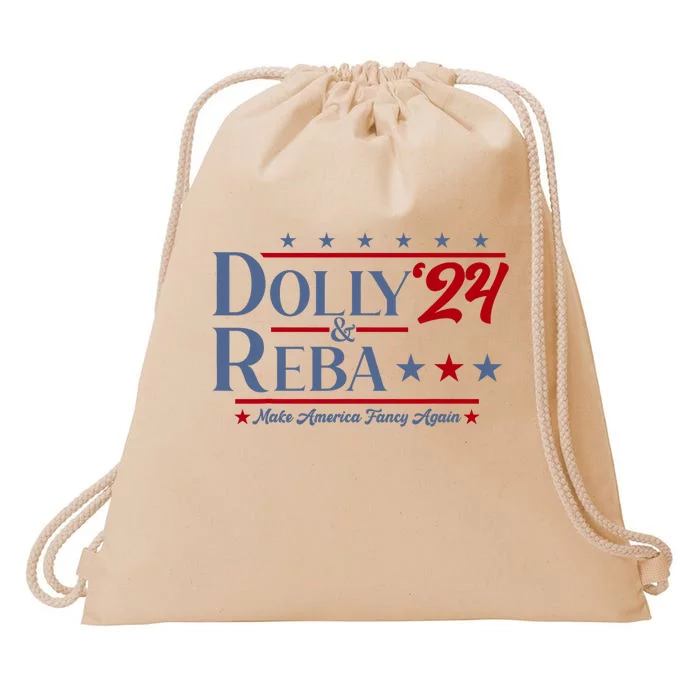 Dolly And Reba 2024 Make America Fancy Again Retro Vintage Drawstring Bag