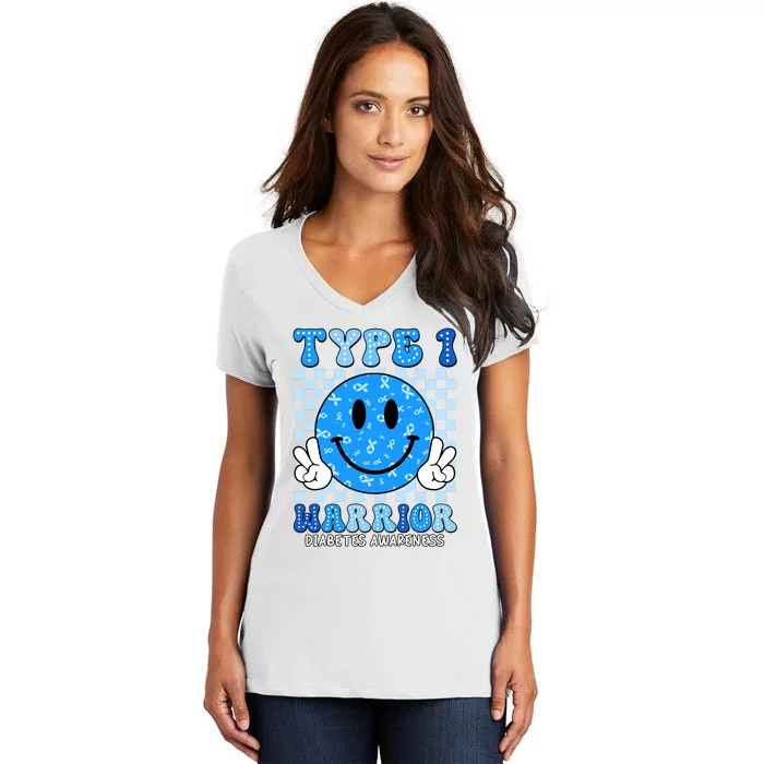 Diabetes Awareness Ribbon T1d Warrior Support Squad Women's V-Neck T-Shirt