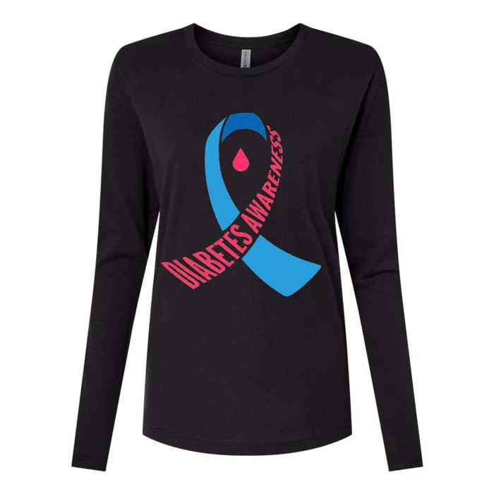 Diabetes Awareness Ribbon With Blood Drop Design Womens Cotton Relaxed Long Sleeve T-Shirt