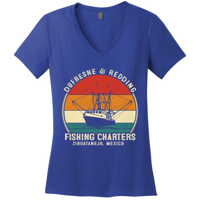 Dufresne And Redding Fishing Charters Cute Gift Vintage Boating Cool Gift Women's V-Neck T-Shirt