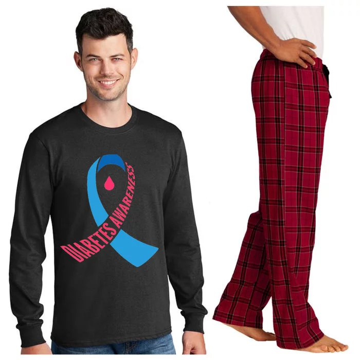 Diabetes Awareness Ribbon With Blood Drop Design Long Sleeve Pajama Set