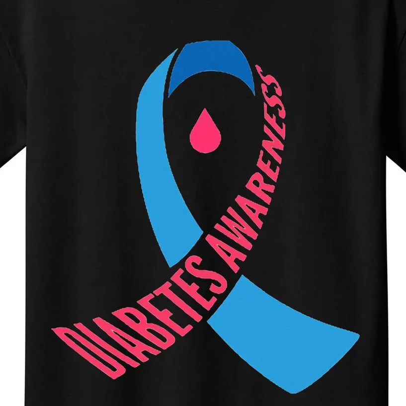 Diabetes Awareness Ribbon With Blood Drop Design Kids T-Shirt