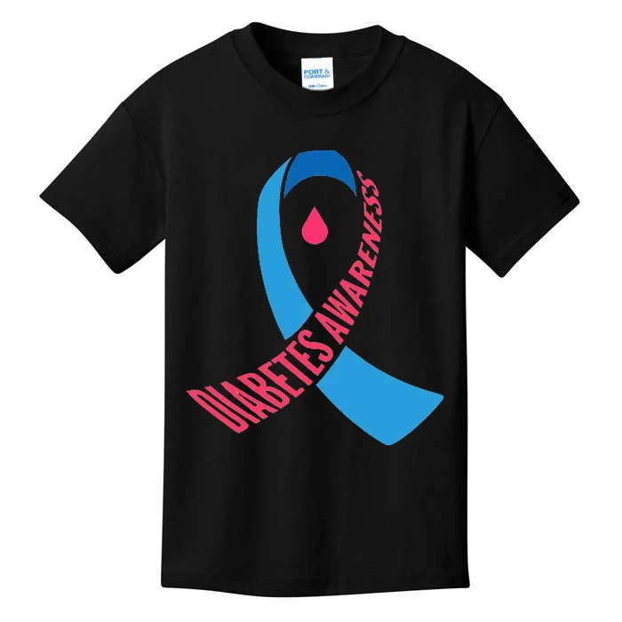 Diabetes Awareness Ribbon With Blood Drop Design Kids T-Shirt