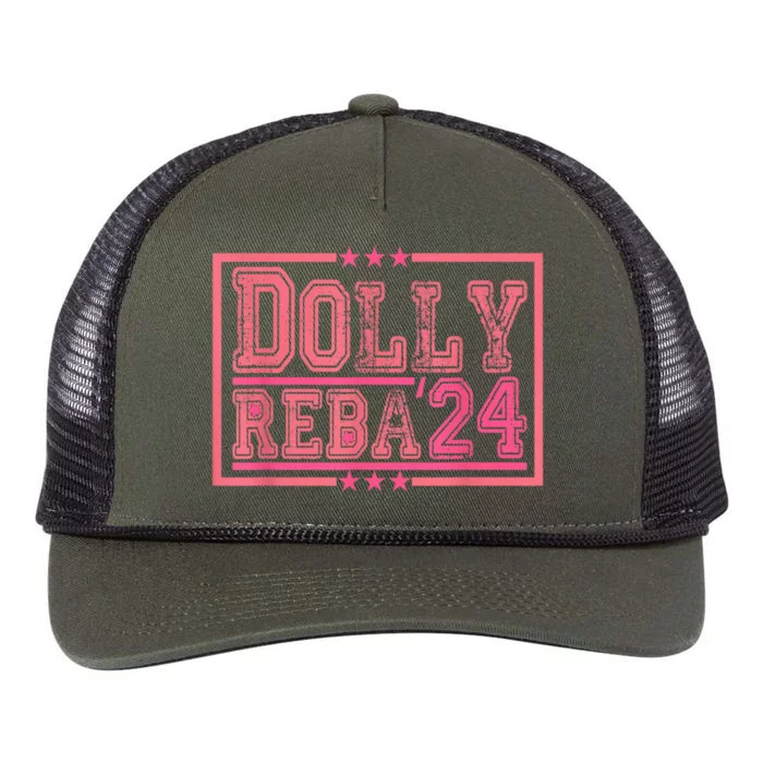 Dolly And Reba For President Pink 2024 Retro Rope Trucker Hat Cap