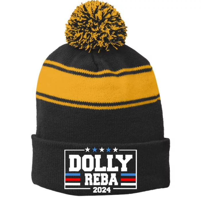 Dolly And Reba 2024 Make America Fancy Again Stripe Pom Pom Beanie