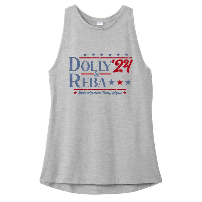 Dolly And Reba 2024 Make America Fancy Again Retro Vintage Ladies Tri-Blend Wicking Tank