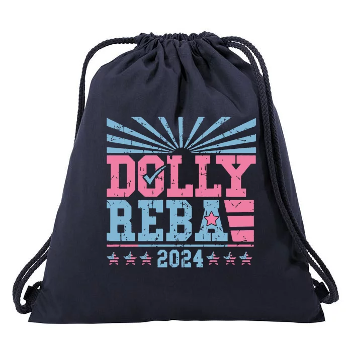 Dolly And Reba 2024 Usa Pink And Blue President 2024 Drawstring Bag