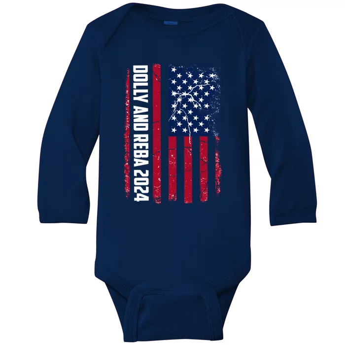 Dolly And Reba 2024 Dolly And Reba 2024 Usa Grungded Flag Baby Long Sleeve Bodysuit