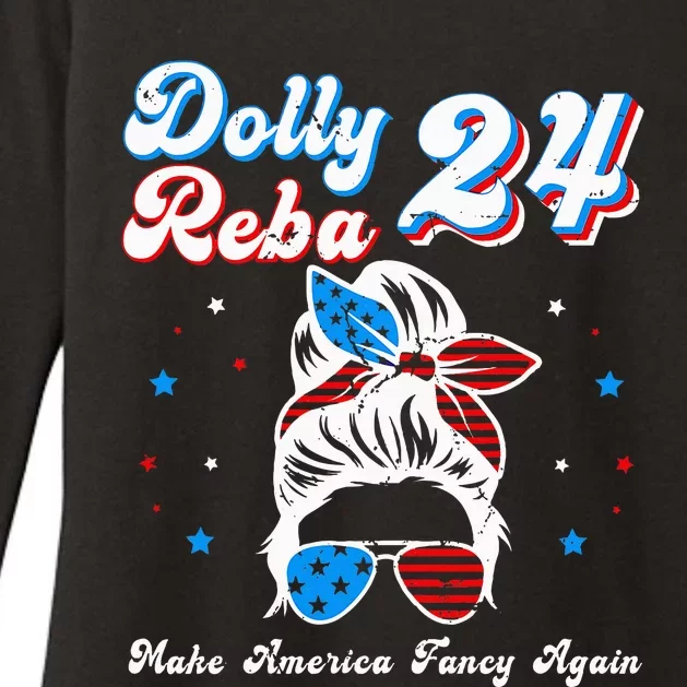 Dolly And Reba 2024 Make America Fancy Again Messy Bun Womens CVC Long Sleeve Shirt