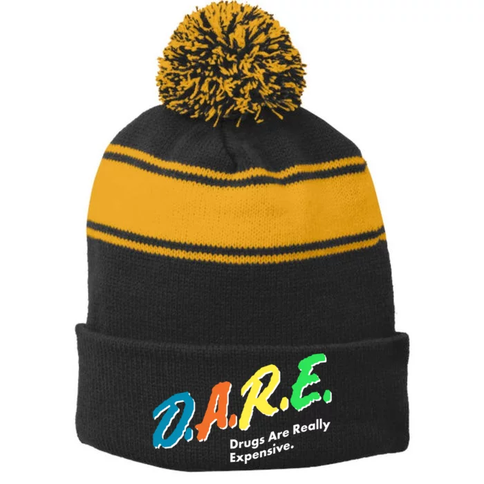 Dare Drugs Are Really Expensive Stripe Pom Pom Beanie