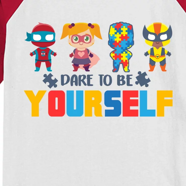 Dare To Be Yourself Superhero Autism Kids Colorblock Raglan Jersey