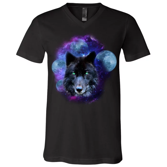 Dark Moon Wolf Galaxy V-Neck T-Shirt