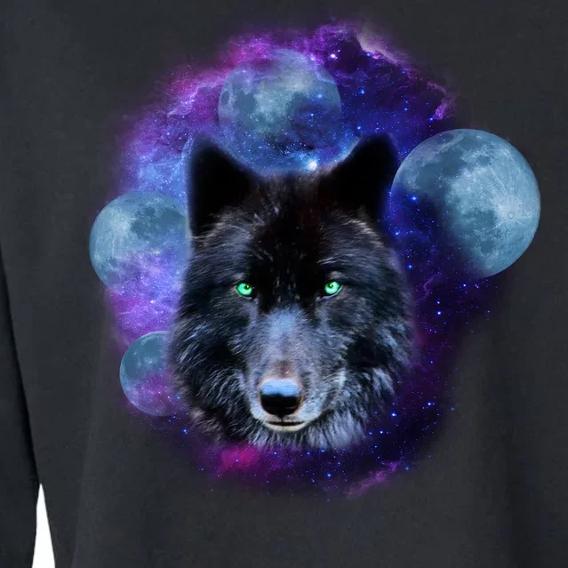 Dark Moon Wolf Galaxy Cropped Pullover Crew