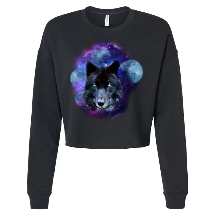 Dark Moon Wolf Galaxy Cropped Pullover Crew