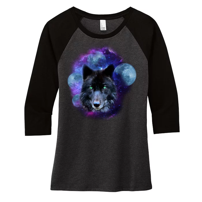 Dark Moon Wolf Galaxy Women's Tri-Blend 3/4-Sleeve Raglan Shirt