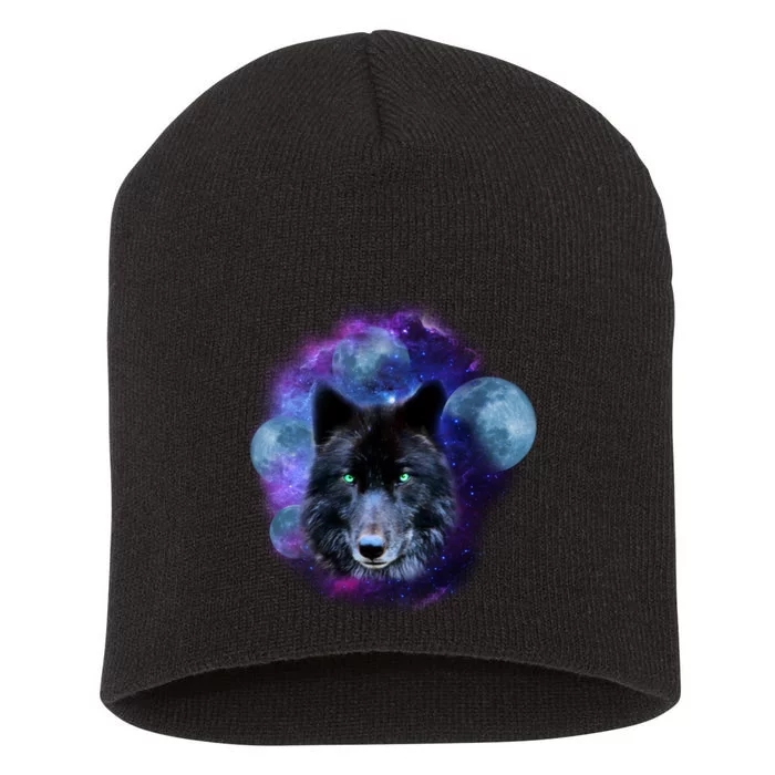 Dark Moon Wolf Galaxy Short Acrylic Beanie