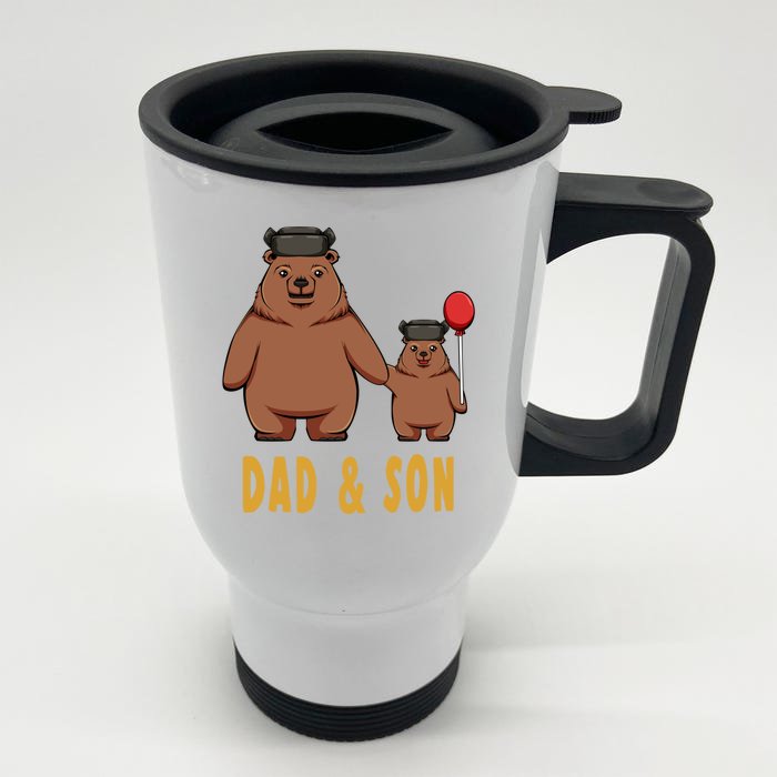 Dad And Son Matching Couple Bear Camping Birthday Father Funny Gift Front & Back Stainless Steel Travel Mug