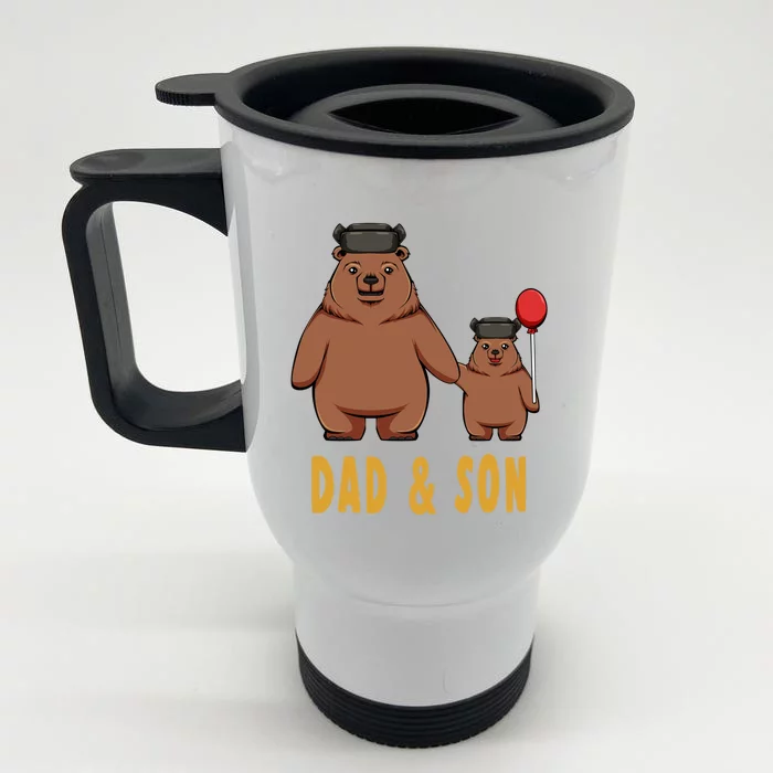 Dad And Son Matching Couple Bear Camping Birthday Father Funny Gift Front & Back Stainless Steel Travel Mug