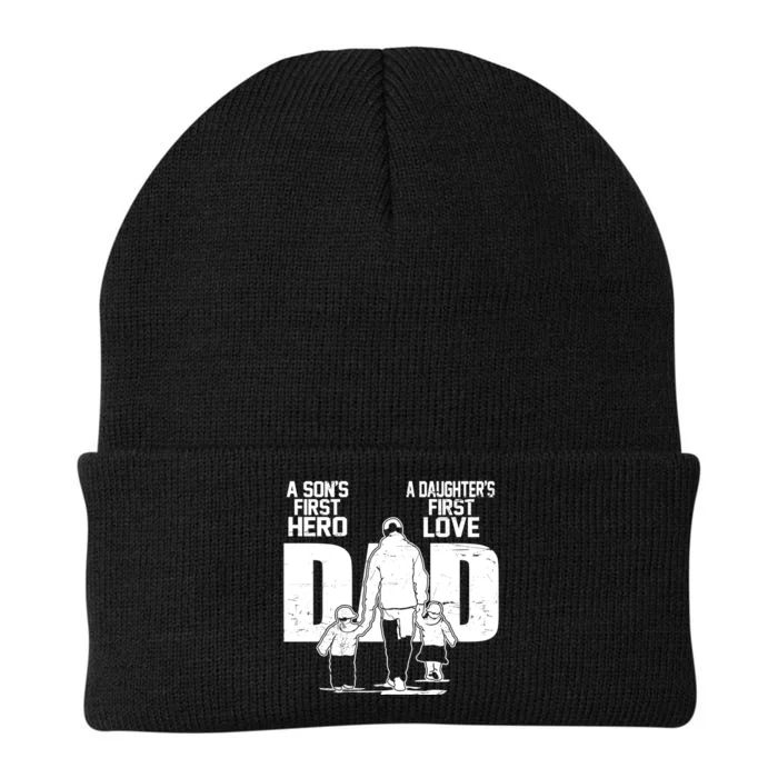 Dad A Sons First Hero Daughters First Love Fathers Day From Son Daughter To Dad Knit Cap Winter Beanie