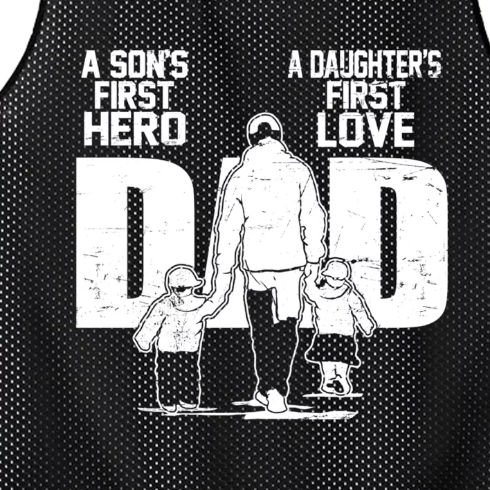 Dad A Sons First Hero Daughters First Love Fathers Day From Son Daughter To Dad Mesh Reversible Basketball Jersey Tank