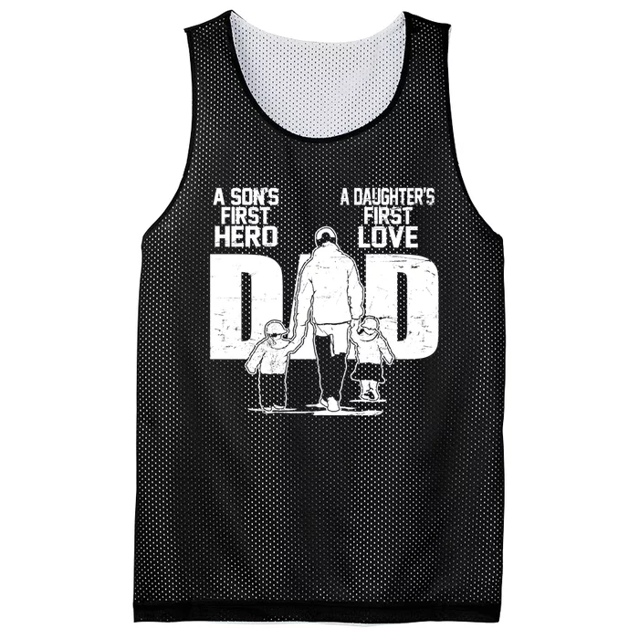 Dad A Sons First Hero Daughters First Love Fathers Day From Son Daughter To Dad Mesh Reversible Basketball Jersey Tank