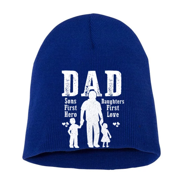 Dad A Sons First Hero A Daughters First Love Daddy Papa Pops Gift Short Acrylic Beanie