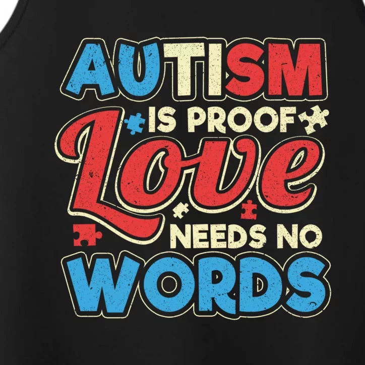 Distressed Autism Spectrum Support Love Needs No Words Cute Gift Performance Tank