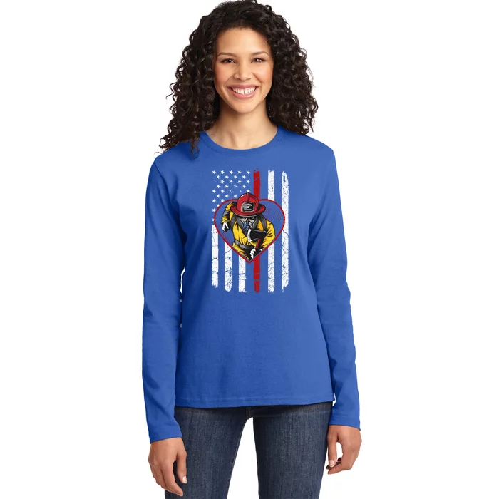 Dad And Son Firefighter Gift Ladies Long Sleeve Shirt