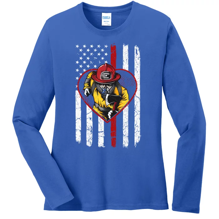 Dad And Son Firefighter Gift Ladies Long Sleeve Shirt