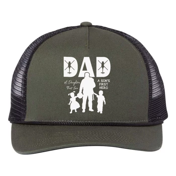 Dad A Sons First Hero A Daughters First Love Retro Rope Trucker Hat Cap