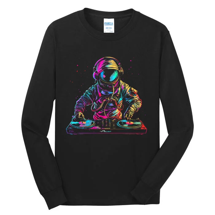 Dj Astronaut Space Edm Techno House Music Vinyl Record Funny Tall Long Sleeve T-Shirt