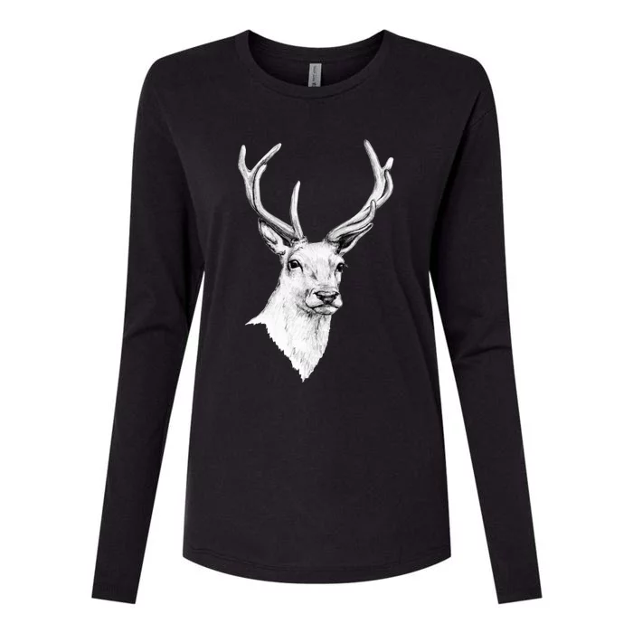 Deer Antlers Stag Head Womens Cotton Relaxed Long Sleeve T-Shirt