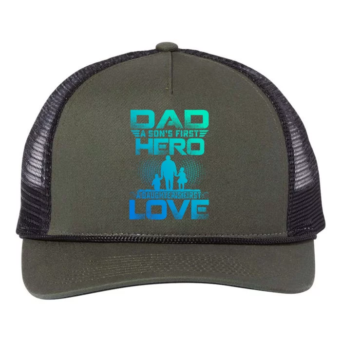 Dad A Sons First Hero A Daughters First Love Fathers Day Gift Retro Rope Trucker Hat Cap