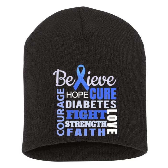 Diabetes Awareness Shirt Blue Ribbon Diabetes Short Acrylic Beanie