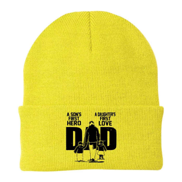 Dad A Sons First Hero Daughters First Love Fathers Day Gift Knit Cap Winter Beanie