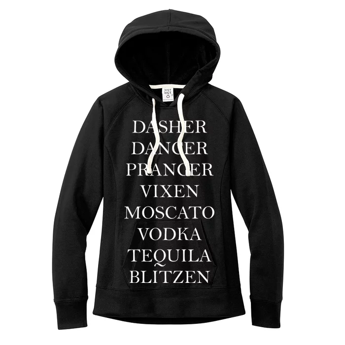 Dasher Dancer Prancer Vixen Moscato Vodka Tequila Blitzen Christmas Women's Fleece Hoodie