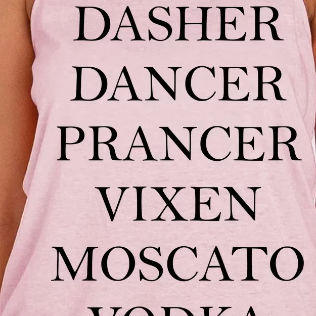 Dasher Dancer Prancer Vixen Moscato Vodka Tequila Blitzen Christmas Women's Knotted Racerback Tank