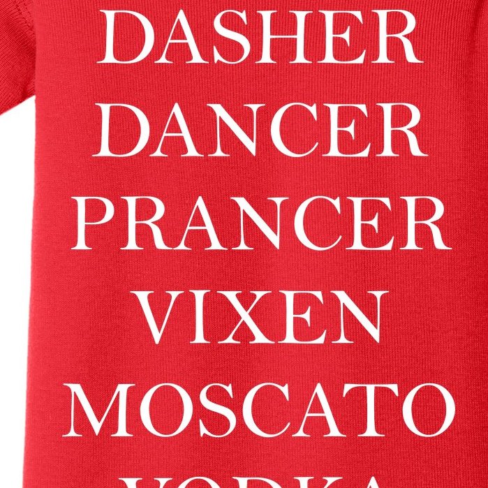 Dasher Dancer Prancer Vixen Moscato Vodka Tequila Blitzen Christmas Baby Bodysuit